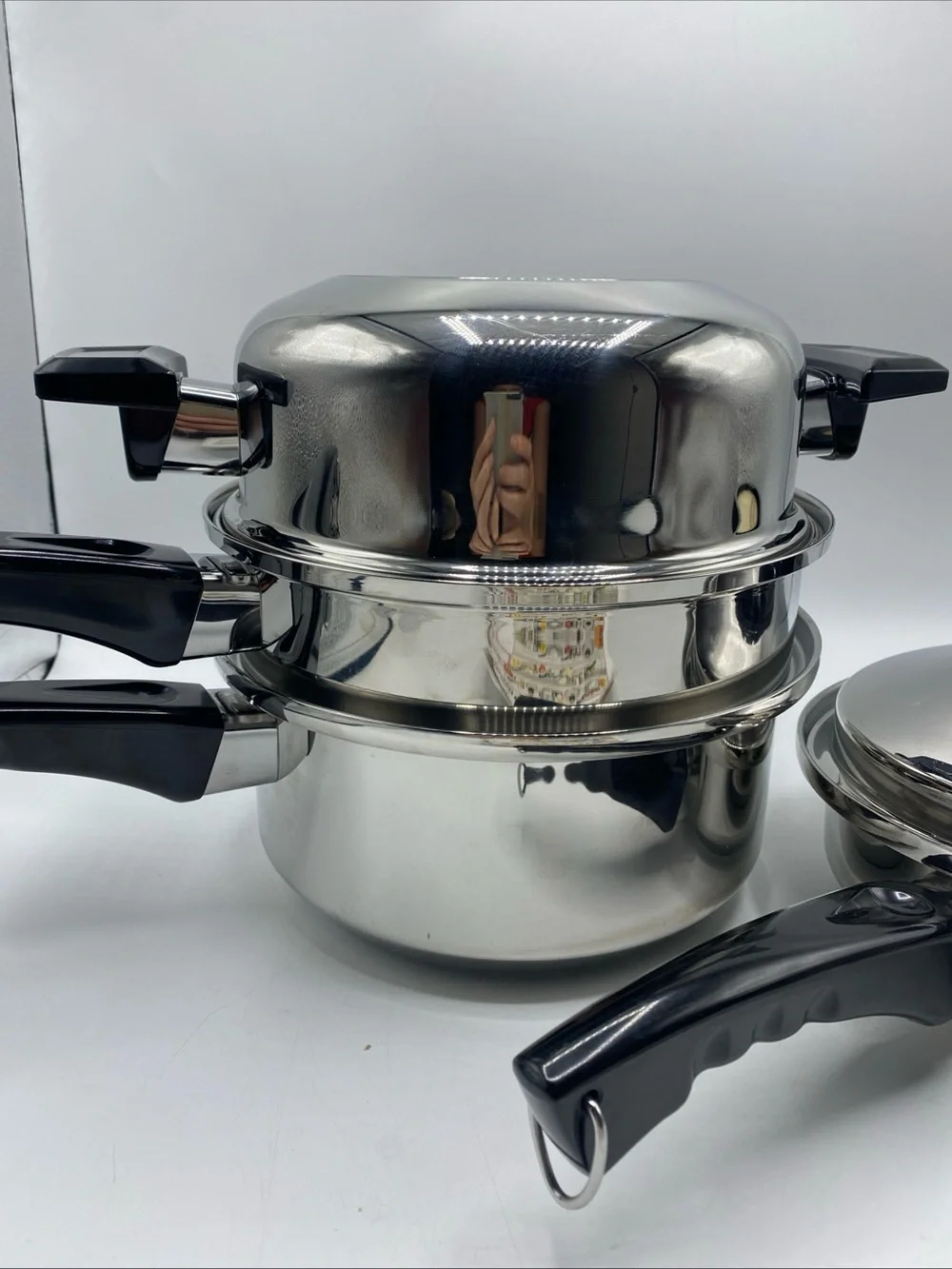 Kitchen Craft Stainless Steel West Bend Stock Pot Pan Steamer Lid Ricer Dome 5pc